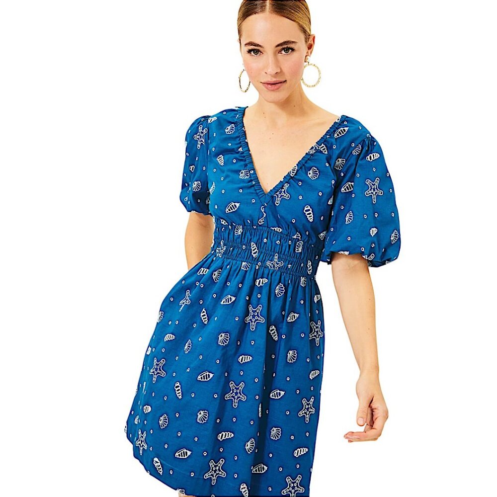 Lilly Pulitzer Kilynn Short Sleeve Eyelet Dress in Barton Blue NWT - Size 4